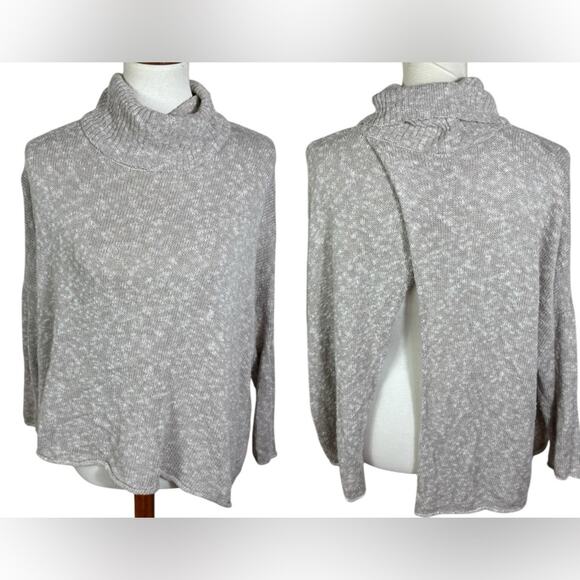 Aerie Oatmeal Knit Split Back Turtleneck Cotton Blend Sweater Size L - Picture 1 of 10